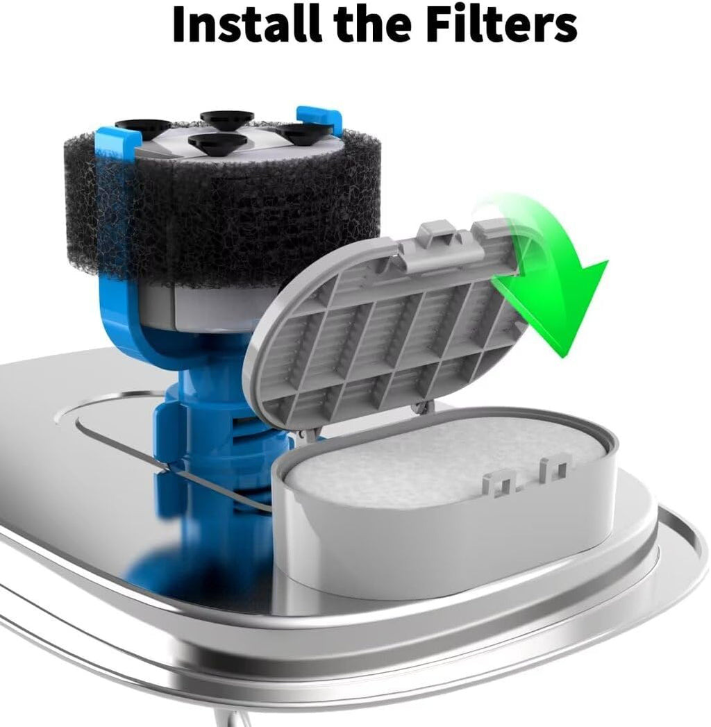 8 Pack Cat Water Fountain Filter Replacement, 4+4/8+8/12+12/16+16 Pack for Stainless Steel Cat Water Fountain 2L/67Oz and 3.2L/108Oz, 4 Carbon Filters & 4 Pre-Filter Sponges